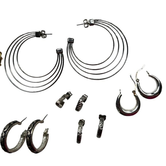 Nine Pairs Of Hoop & Stud Earrings In Mixed Silver & Gold Tones A179 - Picture 3 of 14